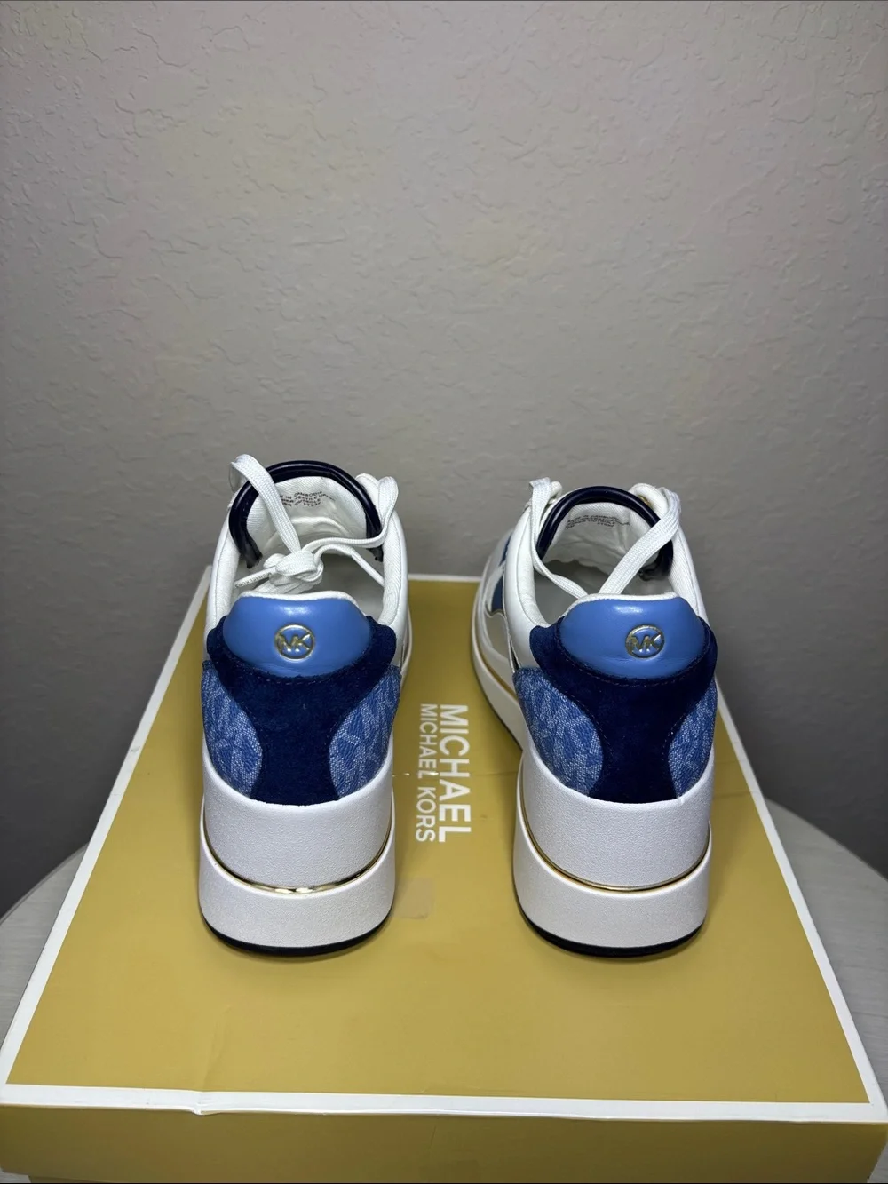 Michael Kors Emmy Wedge Trainer Sneakers French Blue Multi Women's Size 7.5 NIB